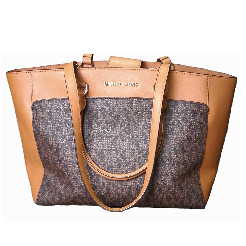 Michael Kors handle/shoulder tote two Tone Pebbled‎ Leather EUC one pen mark int